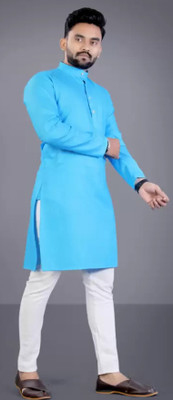 Shree Dutt Creation Men Solid Straight Kurta(Light Blue)