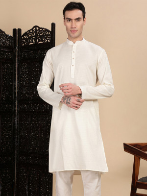 House of Pataudi Men Self Design Straight Kurta(White)
