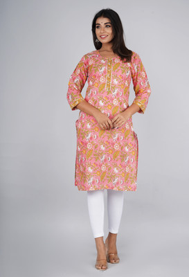 Lihimsu Women Printed Straight Kurta(Orange)