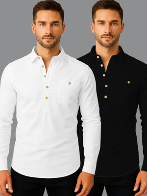 Vashuqi Men Solid A-line Kurta(White)