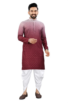 click n buy Men Embroidered A-line Kurta(Maroon)
