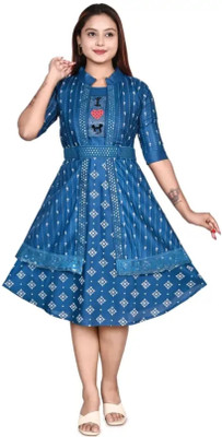 I Q Women Printed A-line Kurta(Blue)