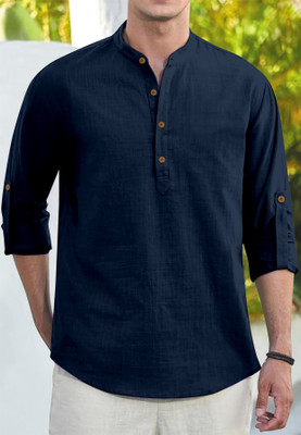 clothingveda Men Solid Straight Kurta(Blue)