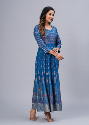 BST TEXTILES Women Colorblock Anarkali Kurta(Blue)