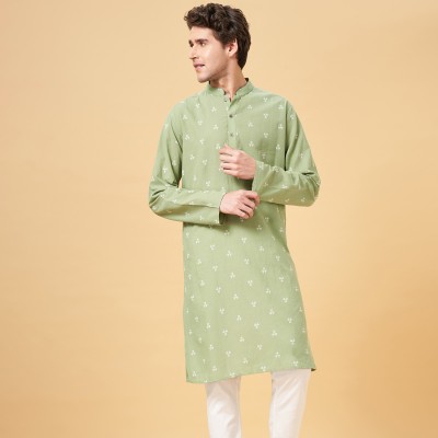 Indus Route by Pantaloons Men Dyed/Ombre Straight Kurta(Light Green, White)