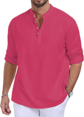 HOC's Men Solid Straight Kurta(Pink)