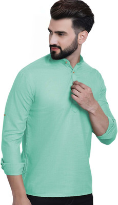 Navkanj Men Solid Asymmetric Kurta(Light Blue)