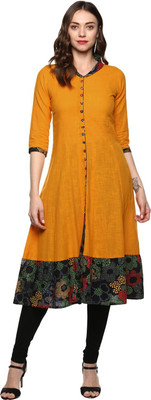 Yash Gallery Women Printed A-line Kurta(Yellow)