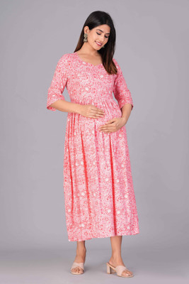 Mishree collection Women Printed Gown Kurta(Pink)