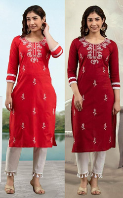 vikshi Women Chikan Embroidery A-line Kurta(Multicolor)
