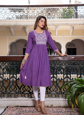 KH Fashion Women Embroidered Anarkali Kurta(Purple)