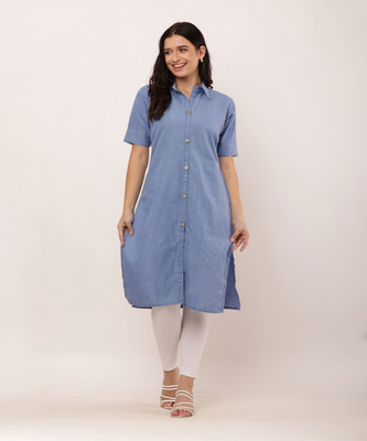 Wishmore Creation Women Solid A-line Kurta(Blue)