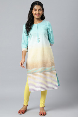 DEVDHAM Women Self Design Straight Kurta(Blue)