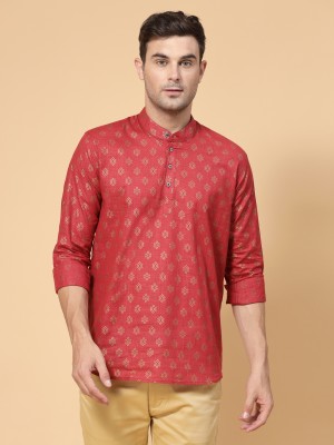 allan peter Men Printed Straight Kurta(Maroon)