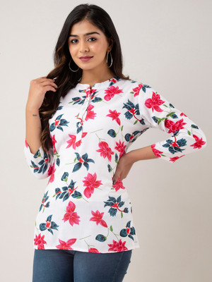 Feranoid Retail Women Printed Straight Kurta(White)