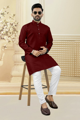 Shree Dutt Creation Men Solid Straight Kurta(Maroon)