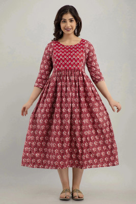 KRISHNA VASTRAM Women Printed Anarkali Kurta(Maroon)
