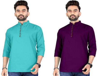 UNIQUE MOMENTS Men Solid Asymmetric Kurta(Multicolor)