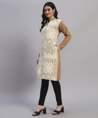QUIN FLETCHER Women Self Design Straight Kurta(Beige)