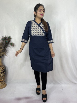 Lefri Handicraft Women Geometric Print Straight Kurta(Blue)