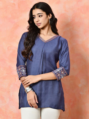 Sangria Women Solid A-line Kurta(Purple)