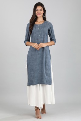 Aurelia Women Solid Straight Kurta(Grey)