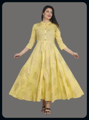 RACHNA FASHION Women Printed Flared Kurta(Yellow)