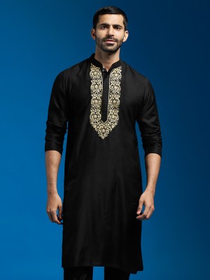 VASTRAMAY Men Embroidered Straight Kurta(Black)