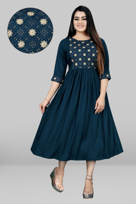 mayraa Women Embroidered Anarkali Kurta(Blue)
