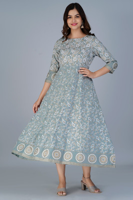 Govindam Art Women Printed Anarkali Kurta(Grey)