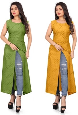 tanvi creation Women Printed Frontslit Kurta(Yellow)