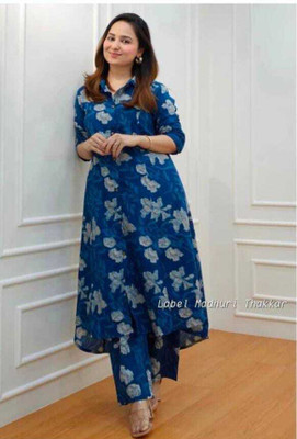 INAYA Women Printed A-line Kurta(Blue)