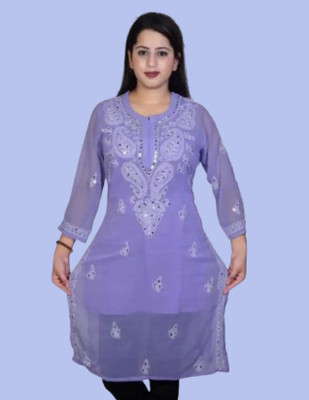 KKHASHERAS Women Embroidered Straight Kurta(Purple)