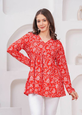 New RJP Craft Casual Floral Print Women Red Top