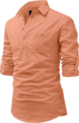 Univibe Men Solid Pathani Kurta(Orange)
