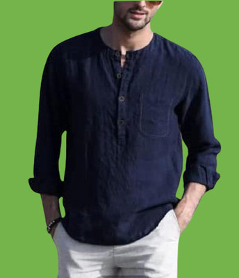 HouseOfCommon Men Solid Straight Kurta(Dark Blue)