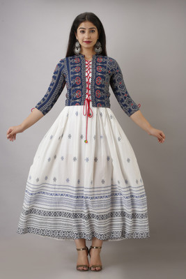 jaipurite Women Embellished Anarkali Kurta(White)