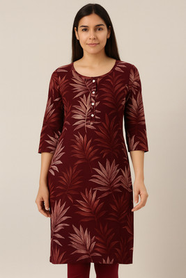 singaran fashion Women Printed A-line Kurta(Maroon)