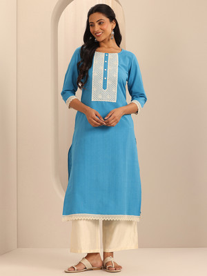 LIBAS Women Embellished Straight Kurta(Blue)