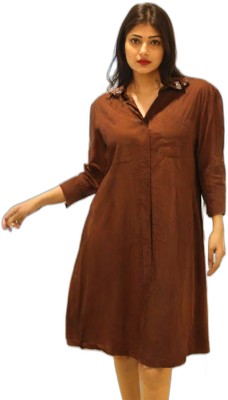 LA KASHA Women Solid A-line Kurta(Brown)