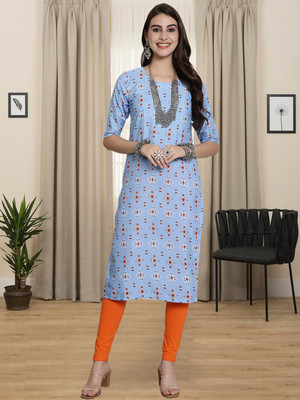 1 Stop Fashion Women Printed A-line Kurta(Blue)