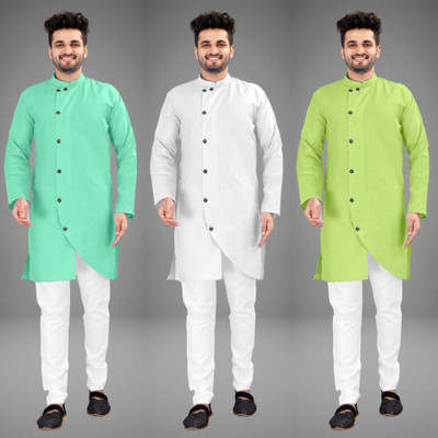 DIAMOND CLUSTER Men Self Design Trail Cut Kurta(Multicolor)