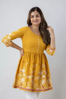 CHANDRA FASHION Women Printed A-line Kurta(Yellow)