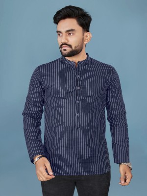 allan peter Men Striped Straight Kurta(Dark Blue)