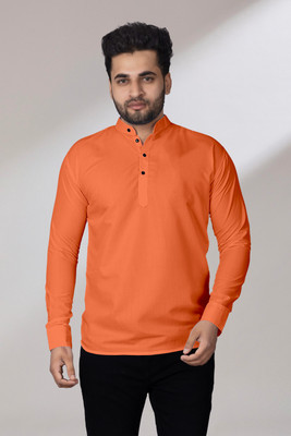 LIRMO Men Solid Straight Kurta(Orange)