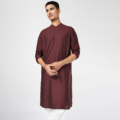 Indus Route by Pantaloons Men Solid A-line Kurta(Red)