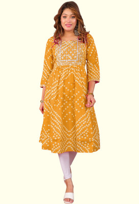 Parth f Women Bandhani A-line Kurta(Yellow)