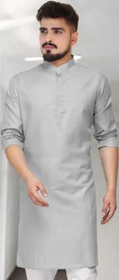 JENJEE FASHION Men Solid Straight Kurta(Grey)