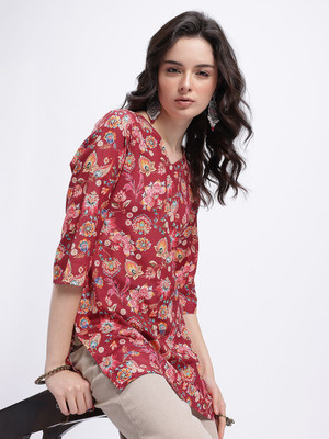 Anouk Rustic Women Printed Straight Kurta(Maroon)