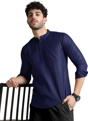 MENTIFIC Men Solid Straight Kurta(Dark Blue)